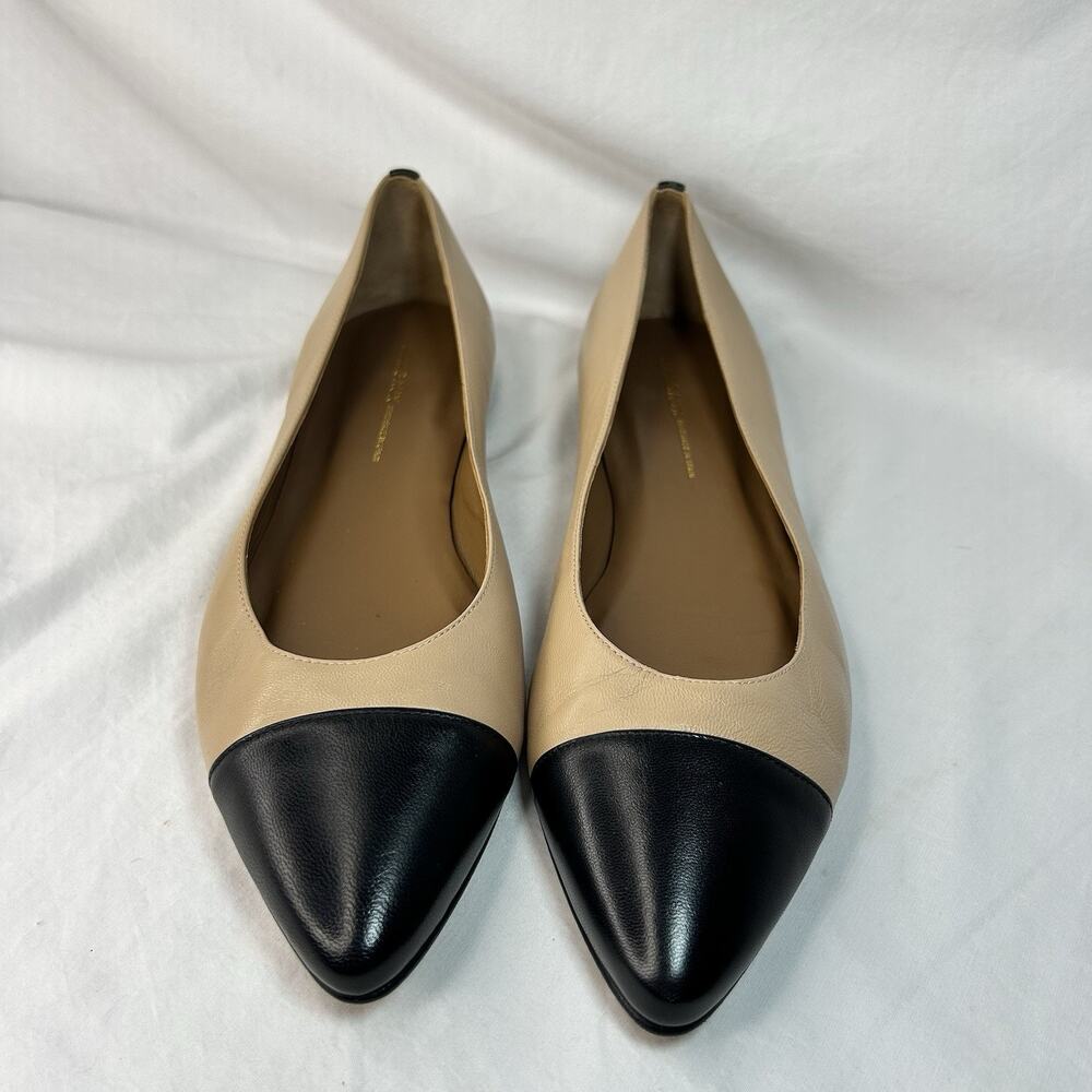 Margaux | Two-Tone Tan and Black Pointed-Toe Ballet Flats Size 39.5